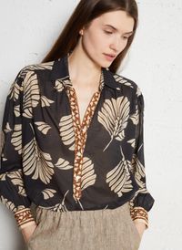 Diega - Top col chemise imprimé - Taille L - Noir