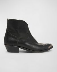 Young Leather Zip Cowboy Ankle Boots