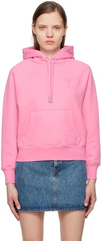 AMI Paris Pull à capuche rose à logo Ami de cœur