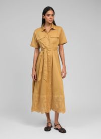 An'ge - Robe midi col classique en coton - Taille XL - Doré
