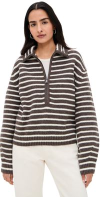 Faherty Jackson Quarter Zip Mocha Stripe L