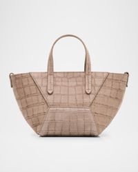 Duo Mini Croc-Embossed Suede Shopper Tote Bag