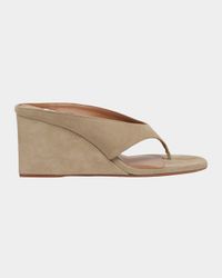 Suede Wedge Thong Sandals