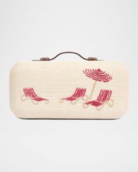 The Deck Chairs Embroidered Straw Clutch Bag