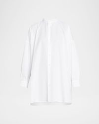 Wide A-Line Collarless Classic Shirt (Long Plus)