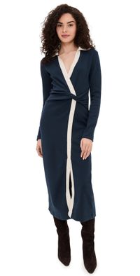 Tanya Taylor Long Sleeve Ellicot Dress Maritime Blue XL