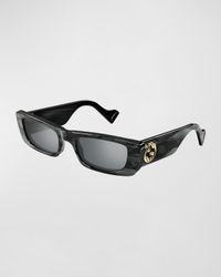 Monochromatic Rectangle Sunglasses w/ Interlocking G Temples
