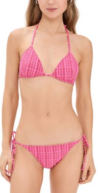 Lisa Marie Fernandez Retro Padded Triangle Bikini Set Fuchsia Striped Seersucker 3