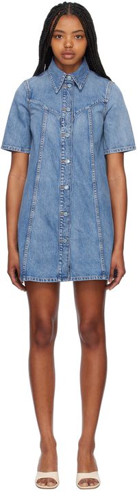 GANNI Blue Paneled Denim Minidress