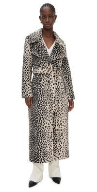 Avec Les Filles Maxi Oversized Belted Faux Fur Coat Black Cheetah S