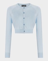 Pointelle Knit Crop Crewneck Cardigan