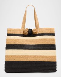 Lou Striped Woven Paper Straw Tote Bag