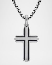 Men's Deco Cross Pendant in Silver, 34mm