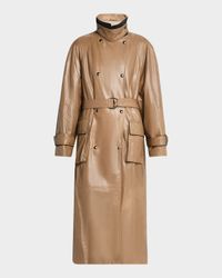 Glossy Nappa Leather Belted Trench Coat