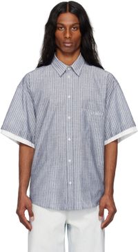 le PÈRE Navy Double Short Sleeve Button Down Shirt