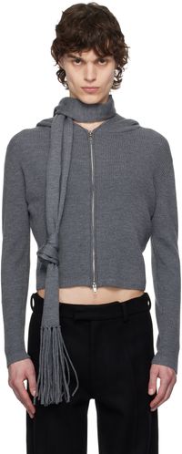 AARON ESH Gray Knitted Scarf & Hoodie Set