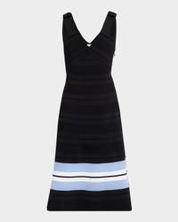 V-Neck Bow-Shoulder Fit-&-Flare Midi Dress