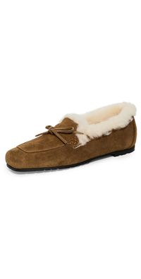 AEYDE Jasper Shearling Moccasin Loafers Tobacco 40