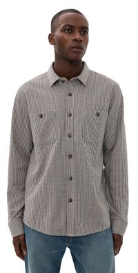 Marine Layer Pacifica Stretch Twill Overshirt Grey Railroad Stripe M