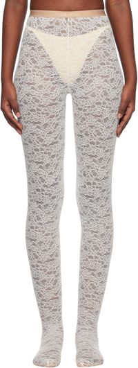 Valentino Garavani Collant 'Chez Valentino' blanc en dentelle