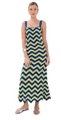 ESCVDO Marea Crochet Maxi Dress Blues/Lime Green S