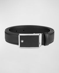 Men's Rectangle-Buckle Leather Belt