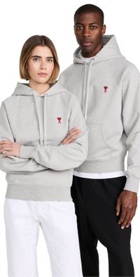 AMI AMI De Coeur Unisex Hoodie Heather Ash Grey XS