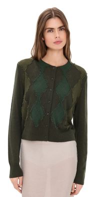Vince Hand Cut Argyle Cardigan Herba/Forest/Verde XXS