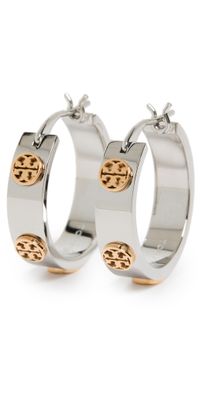 Tory Burch Miller Stud Hoop Earrings Tory Silver/Tory Gold One Size