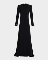 Long-Sleeve Keyhole Back Gown with Butterfly Details