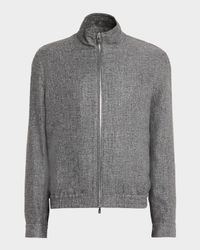 Men's Silk, Linen and Wool Hopsack Stand Collar Jacket