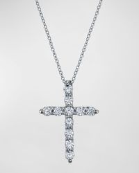 18K Gold 11-Stone Shared Prong Round Diamond Cross 16" Necklace, 1.50tcw