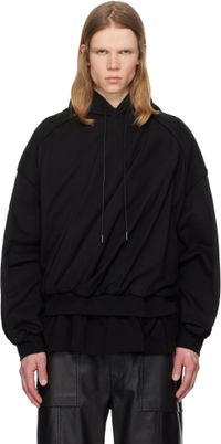 Juun.J Black Layered Twisted Hoodie