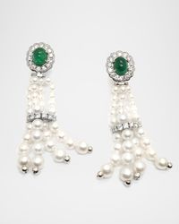 18K White Gold Diamond and Emerald Earrings with Freshwater Pearls