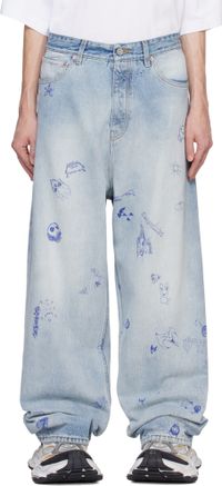 VETEMENTS Jean ample bleu à images gribouillées