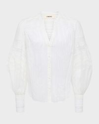 Kiera Semi-Sheer Geometric-Trim Blouse
