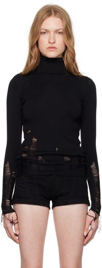 MM6 Maison Margiela Black Distressed Turtleneck