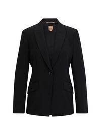 Women's Regular-Fit Jacket In Virgin Wool With Slit Cuffs - Black - Size 14
