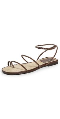 Schutz Kaya Straw Flat Sandals Desert Brown 5