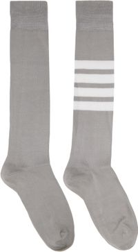 Thom Browne Gray 4-Bar Over The Calf Socks