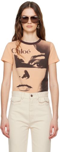 Chloé Orange & Brown Crewneck Logo T-shirt