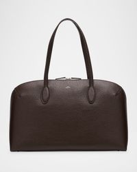Curved Grain Leather Day Tote Bag