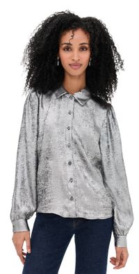 FRAME The Shiny Staple Blouse Gunmetal S
