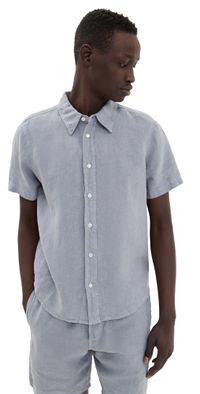 Citizens of Humanity Cairo Linen Short Sleeve Shirt Blue Grey (Hematite) L