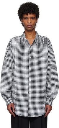 Marni Chemise à manches longues noir et blanc en tissu gaufré à motif guingan