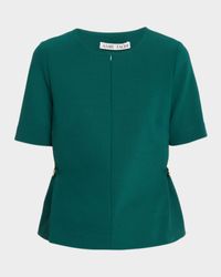 Nora Short-Sleeve Button-Hip Crepe Top