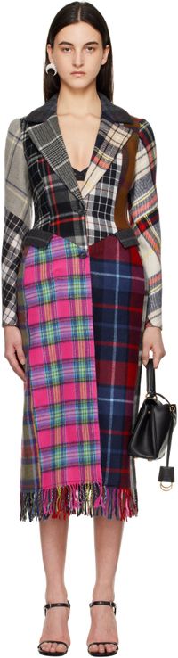 Marine Serre Manteau ajusté multicolore en écharpes suprarecyclées à motif tartan et à logo Regenerated
