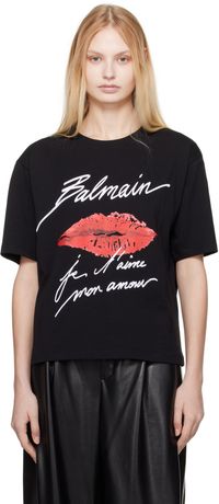 Balmain Black Short-Sleeved Kiss Print T-shirt