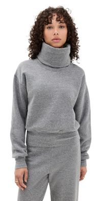 Les Tien Laralyn Banded Crop Cowl Neck Sweater Athletic Grey L