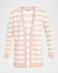 Cashmere Striped Open-Front Cardigan